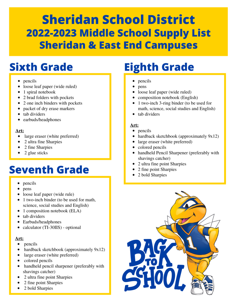 supply lists for grades 6-8