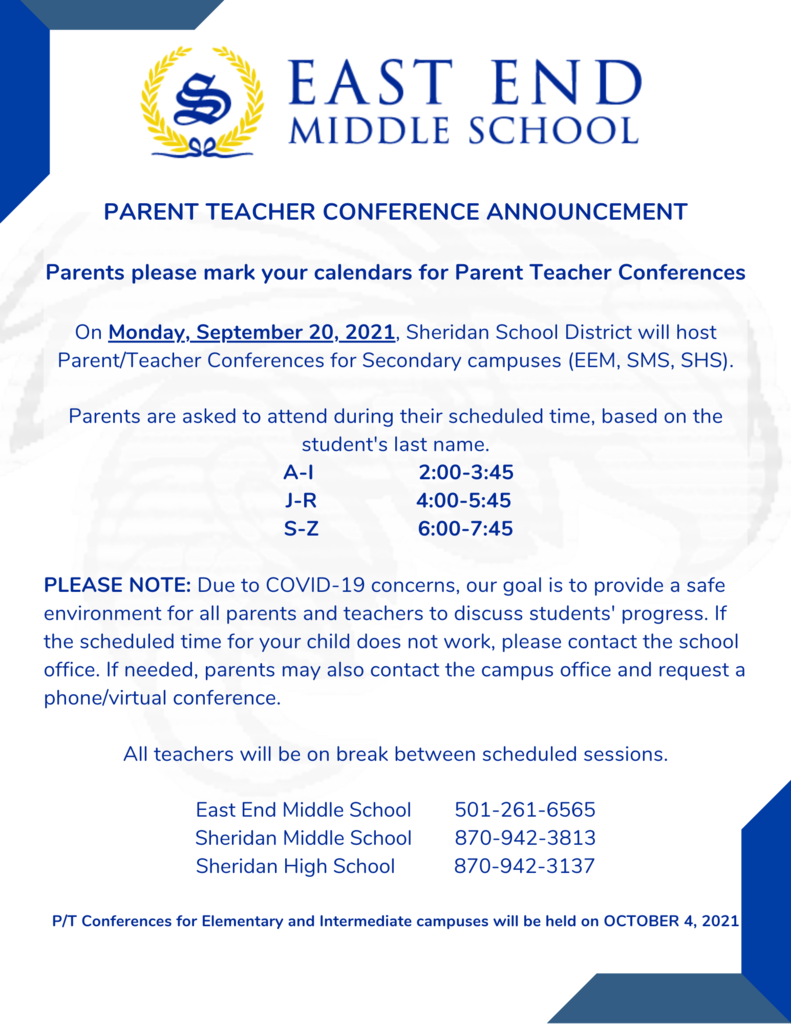 Image that provides information about parent teacher conferences.