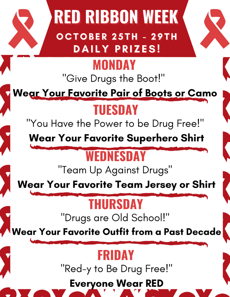 Image that lists the Red Ribbon Week theme days.
