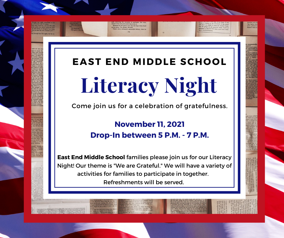 Image that provides information about EEM literacy night.
