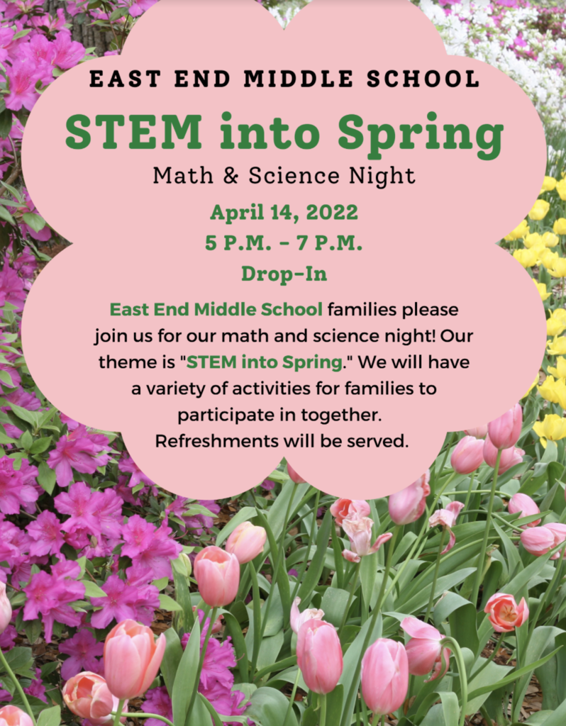 STEM into Spring @ EEM Thursday, April 14th from 5-7 p.m. 