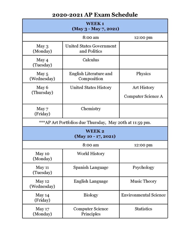 Information about 2021 AP Tests Sheridan High School